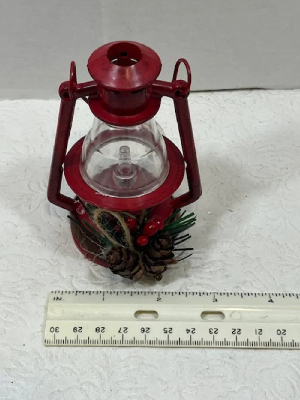 Lantern Red Plastic Pine Cone Berries Decoration Christmas Holiday Ornament 4.5